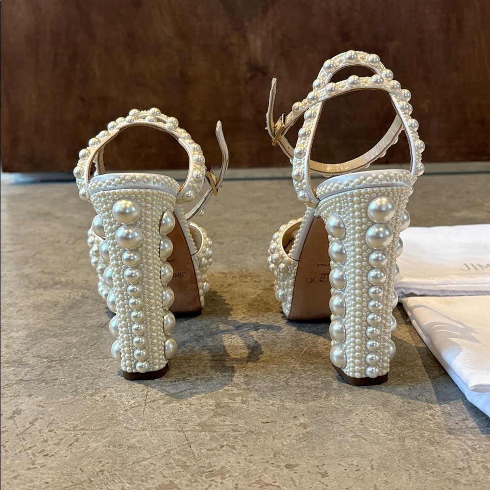 Jimmy Choo Pearl-Studded Ivory Heels - Picture 11 of 14